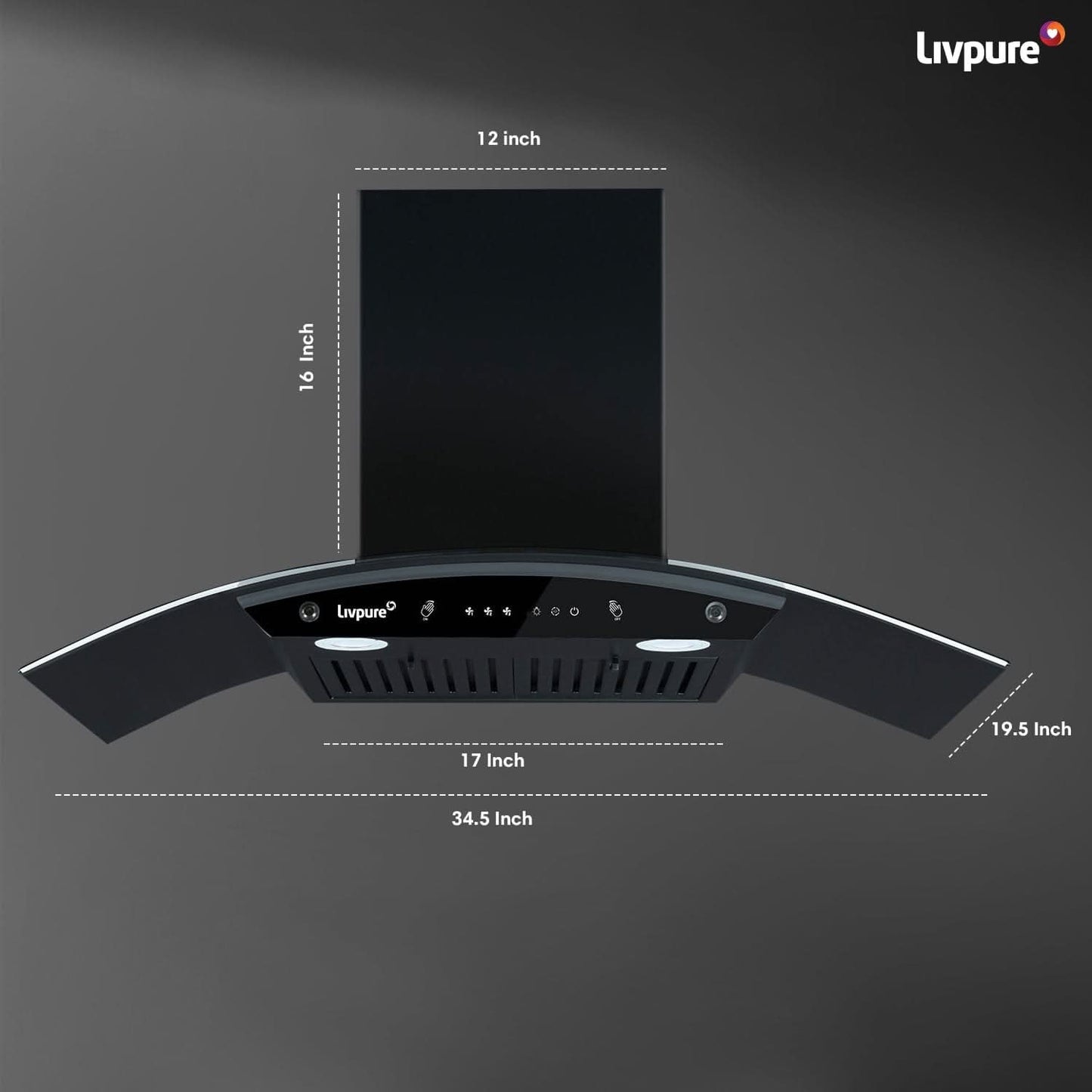 Livpure Elega-90 Auto Clean Wall Mounted Chimney (Black 1300 CMH)