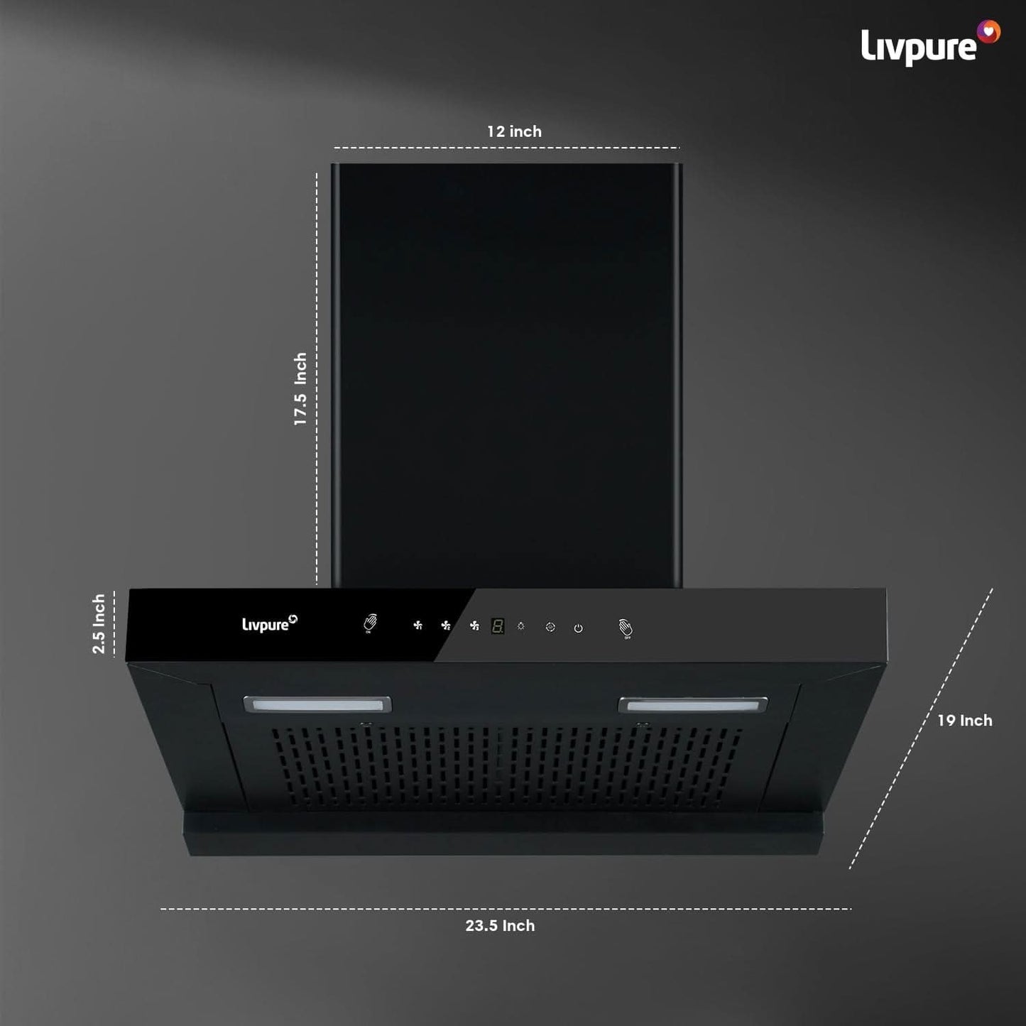 Livpure Evora-60 Auto Clean Wall Mounted Chimney (Black 1350 CMH)