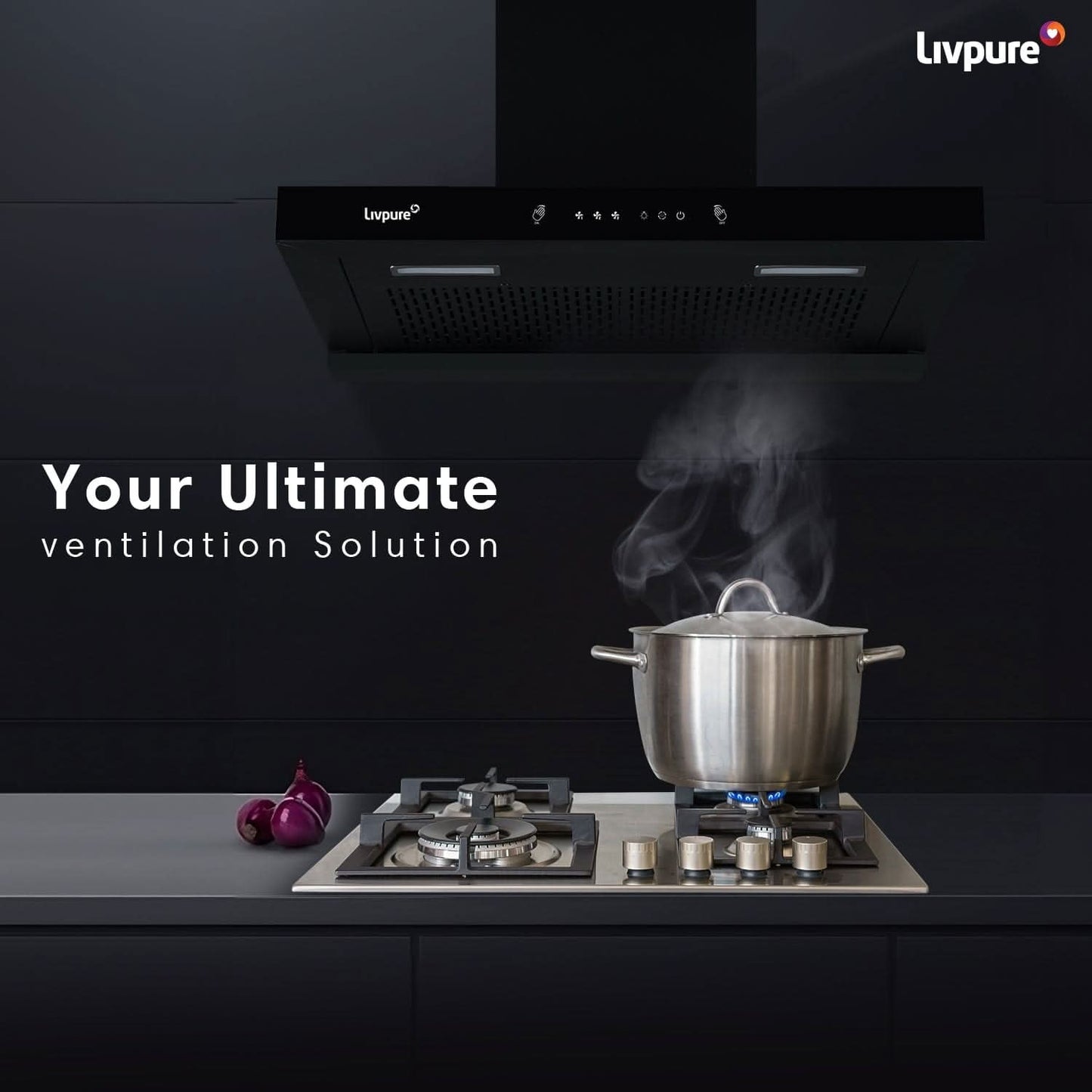 Livpure Evora-90 Auto Clean Wall Mounted Chimney (Black 1350 CMH)