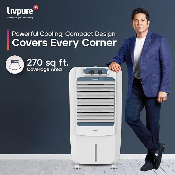 Livpure Livpure Coolmist Personal Air Cooler-48 L With 12'' Fan, Anti-Bacterial Honeycomb Pad, Ice Chamber And 2 Year Warranty On Motor (White Colour),170 Watts