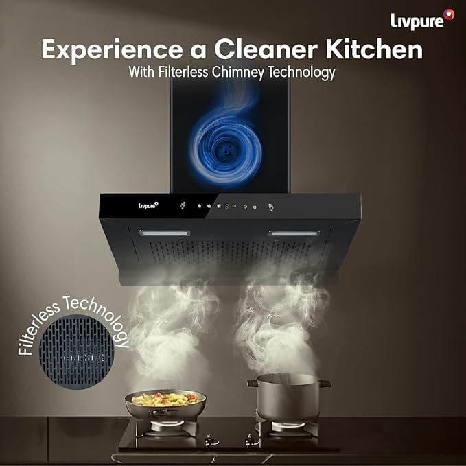 Livpure  Livpure Fenix 60 Cm 1400 m3/hr T-Shape | Filterless Auto Clean Kitchen Chimney with Oil collector