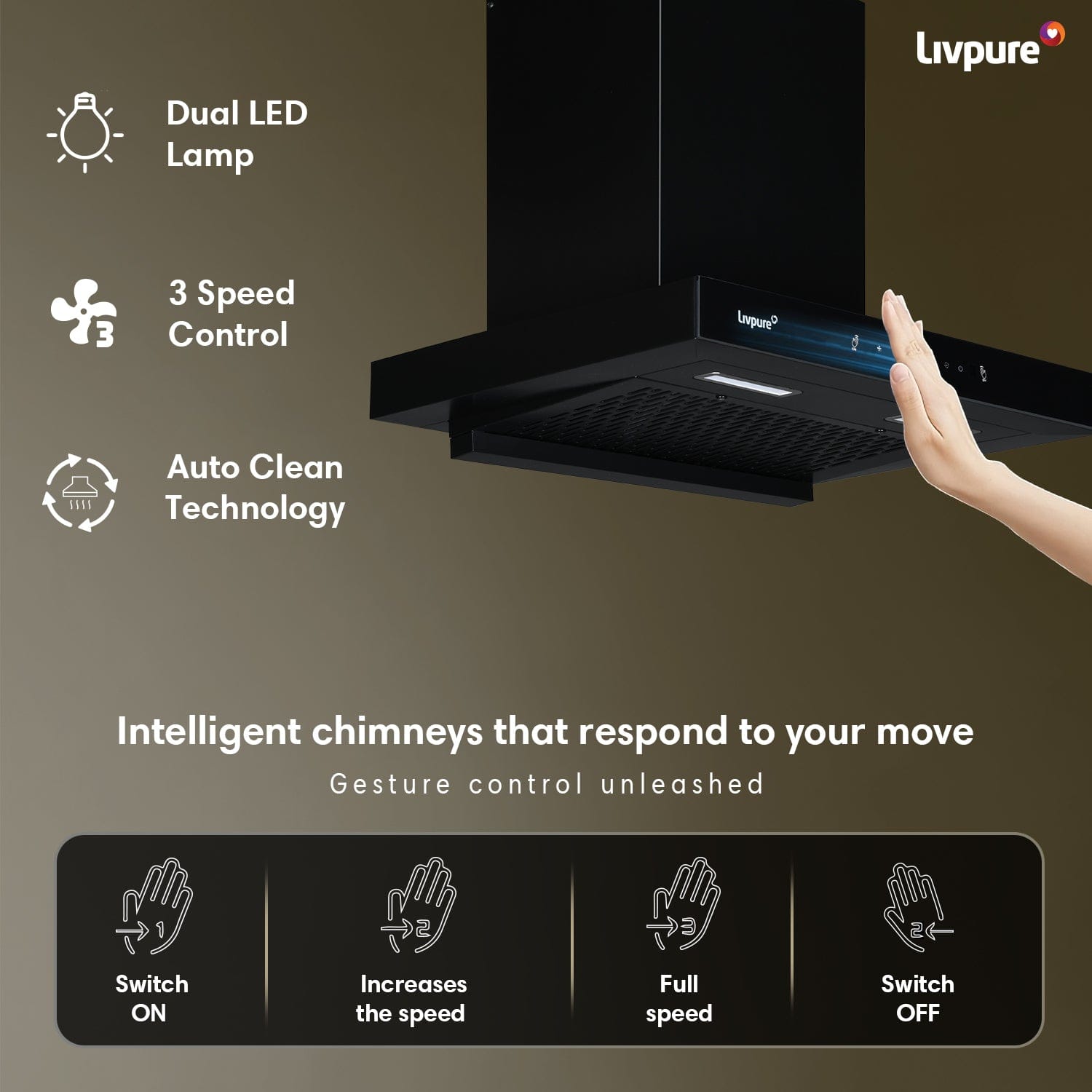 Livpure  Livpure Fenix 90 Cm 1400 m3/hr T-Shape || Filterless Auto Clean Kitchen Chimney with Oil collector