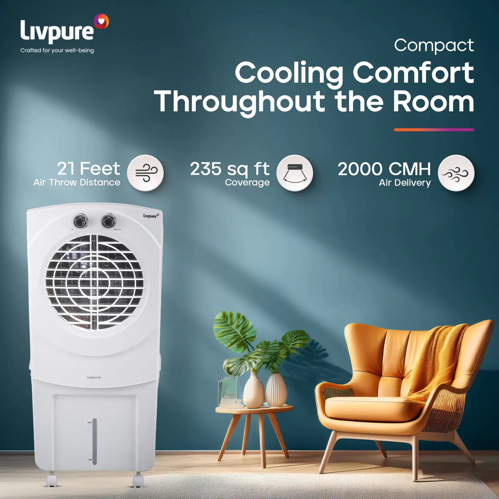 Livpure  Livpure 46 L Room/Personal Air Cooler (White, COOLBUD-46L)