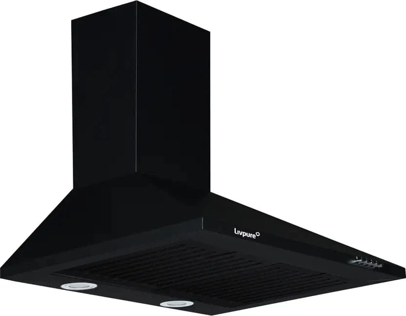 Livpure  LIVPURE AIRIS-NEO-60 Pyramid Shape 60 cm| 3 Layer Baffle Filter|Powerful suction | 5 Years Motor Warranty| Low Noise |LED Lamp | Push Button Control Wall Mounted Black 1000 CMH Chimney