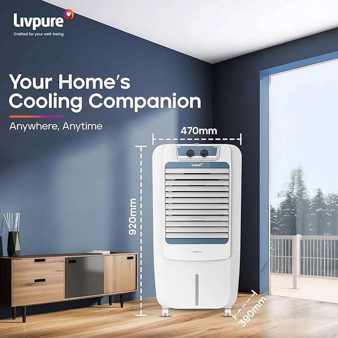 Livpure  Livpure Coolmist Personal Air Cooler-48 L With 12'' Fan, Anti-Bacterial Honeycomb Pad, Ice Chamber And 2 Year Warranty On Motor (White Colour),170 Watts