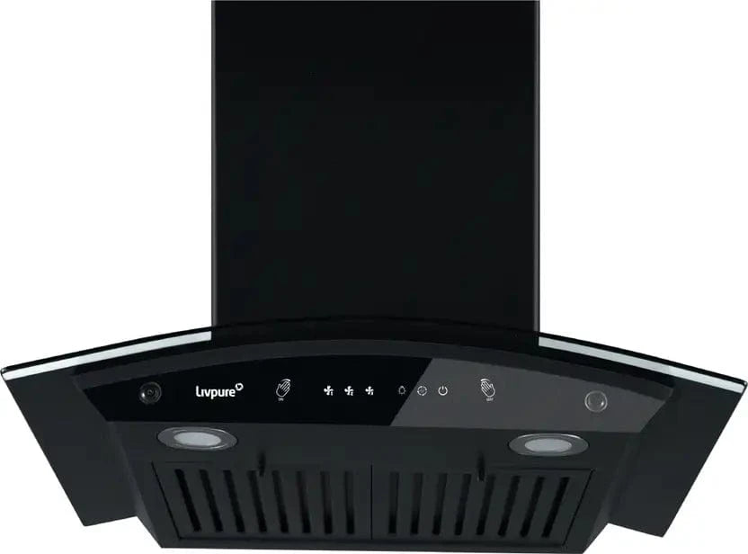 Livpure  LIVPURE Elega-60 Auto Clean Curved Glass 60 cm| 6 Years Motor Warranty|Heat Autoclean| Gesture Control| Baffle Filter|Powerful Suction | Low Noise Wall Mounted Black 1300 CMH Chimney