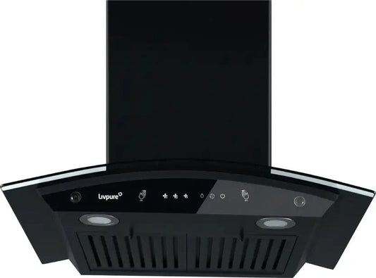 Livpure  LIVPURE Elega-60 Auto Clean Curved Glass 60 cm| 6 Years Motor Warranty|Heat Autoclean| Gesture Control| Baffle Filter|Powerful Suction | Low Noise Wall Mounted Black 1300 CMH Chimney