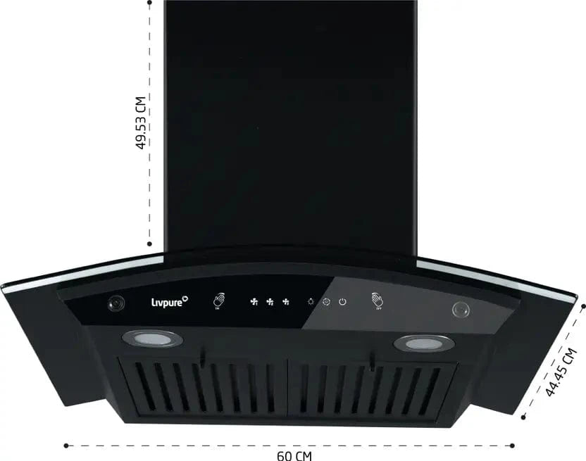Livpure  LIVPURE Elega-60 Auto Clean Curved Glass 60 cm| 6 Years Motor Warranty|Heat Autoclean| Gesture Control| Baffle Filter|Powerful Suction | Low Noise Wall Mounted Black 1300 CMH Chimney