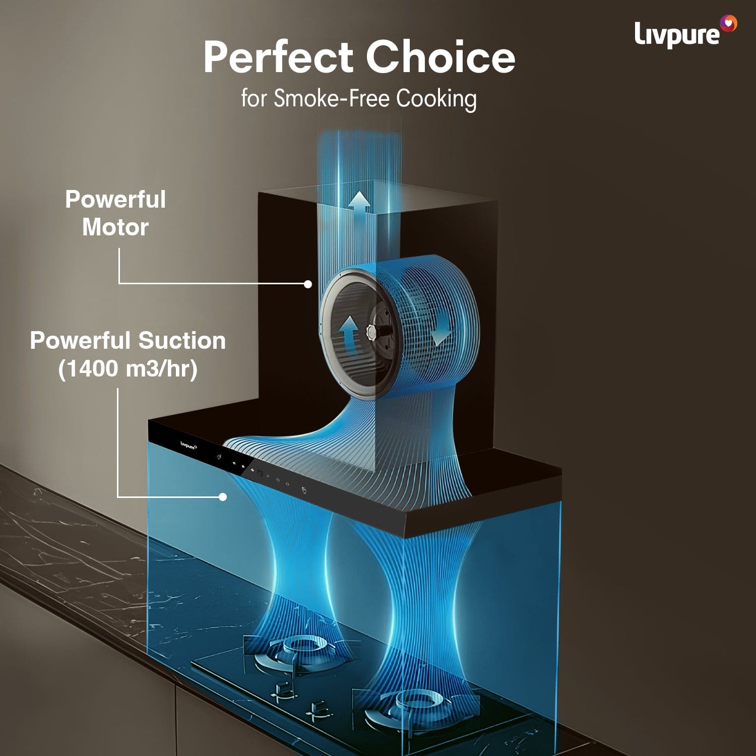 Livpure  Livpure Fenix 75 Cm 1400 m3/hr T-Shape || Filterless Auto Clean Kitchen Chimney with Oil collector