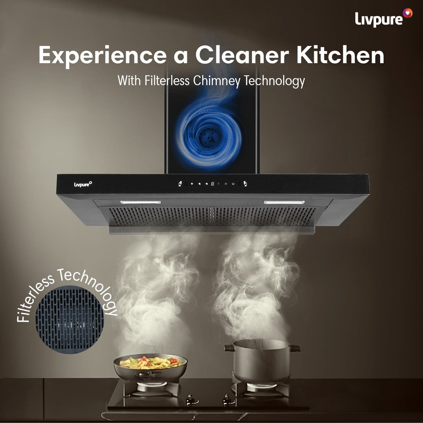 Livpure  Livpure Fenix 90 Cm 1400 m3/hr T-Shape || Filterless Auto Clean Kitchen Chimney with Oil collector