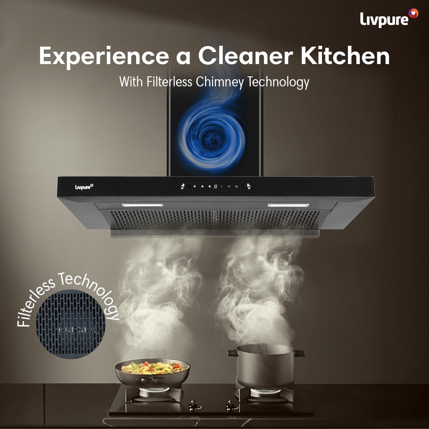 Livpure  Livpure Fenix 90 Cm 1400 m3/hr T-Shape || Filterless Auto Clean Kitchen Chimney with Oil collector