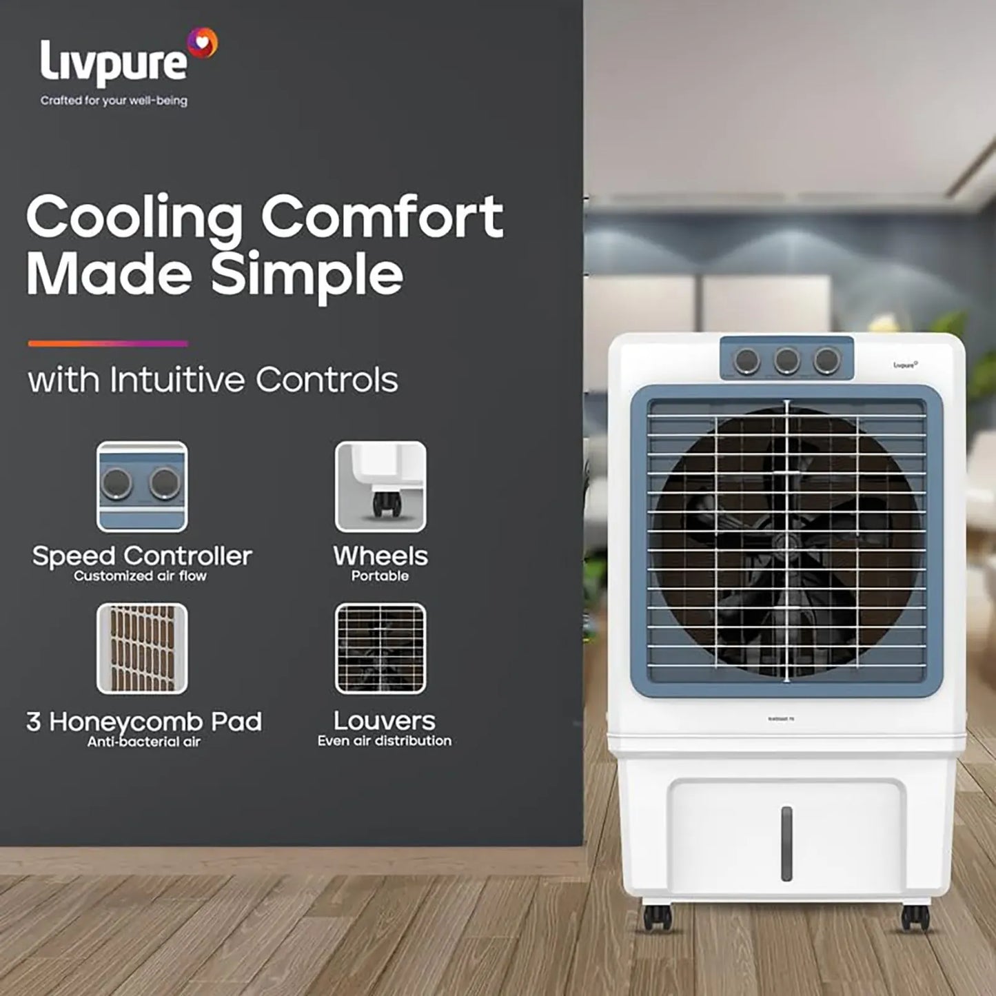 Livpure  Livpure Ice Blast 90 Litres Desert Air Cooler with Temperature Overload Protection (Inverter Compatible, White & Blue)