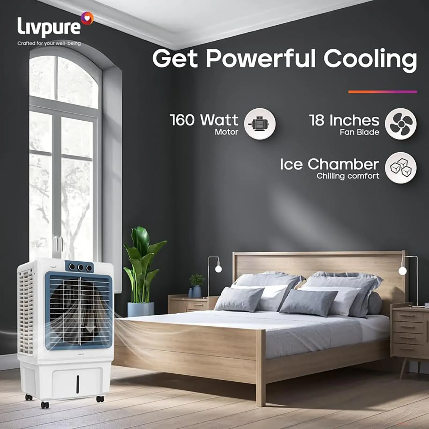 Livpure  Livpure Ice Blast 90 Litres Desert Air Cooler with Temperature Overload Protection (Inverter Compatible, White & Blue)