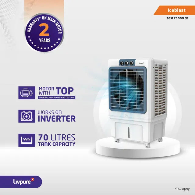Livpure  Livpure Iceblast 70 Litres Desert Air Cooler with Ice Chamber (Thermal Overload Protection, White and Blue)