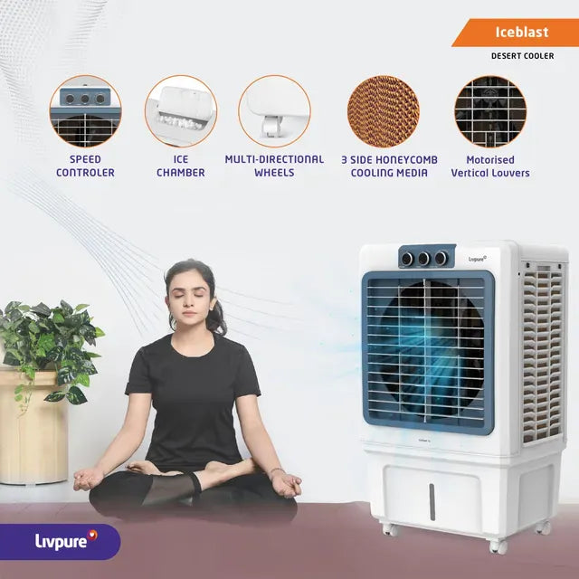 Livpure  Livpure Iceblast 70 Litres Desert Air Cooler with Ice Chamber (Thermal Overload Protection, White and Blue)
