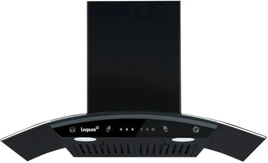 Livpure  LIVPURE LIV-ELEGA-75-BF-AUTOCLEAN Auto Clean Curved Glass 75 cm| 6 Years Motor Warranty|Heat Autoclean| Gesture Control| Baffle Filter|Powerful Suction | Low Noise Wall Mounted Black 1300 CMH Chimney