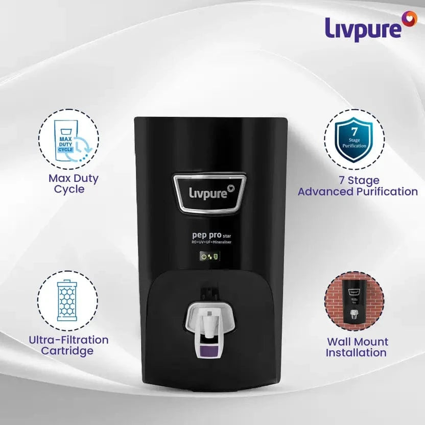 Livpure  LIVPURE LIV-PEP-PRO-STAR-BLACK 7 L RO + UV + UF + Minerals Water Purifier  (Black)