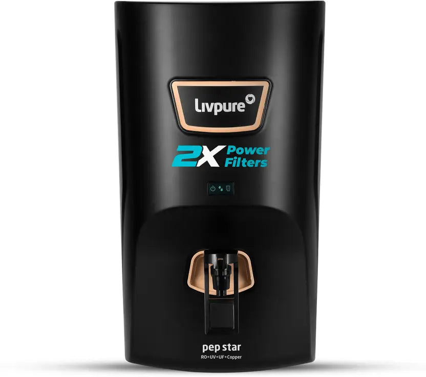 Livpure  LIVPURE LIV-PEP-STAR-COPPER 2X Power Filter | No Filter Cost for 2 Year | 7 L RO + UV + UF + Minerals + Copper Water Purifier  (Black)