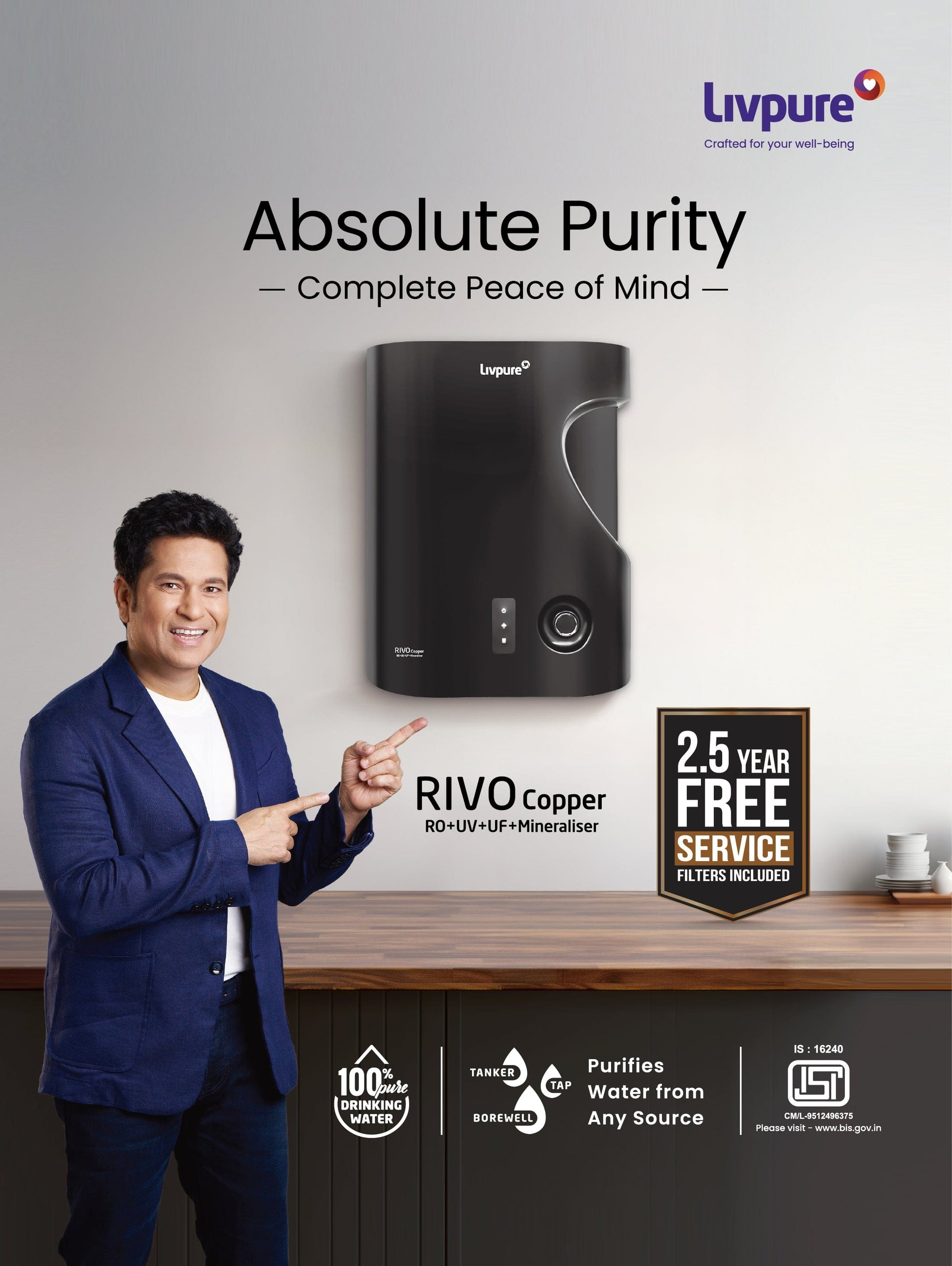 Livpure  LIVPURE LIV-RIVO | RO + UV + UF + MIN + CU | 2.5 year unlimited service