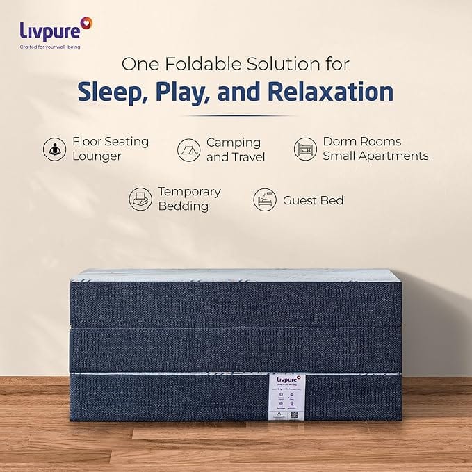 Livpure  Livpure Smart Tri-Fold  Mattress | Foldable Bed | Guest Bed | Travel | Camping | Portable | Single | 72X30X3 Inches