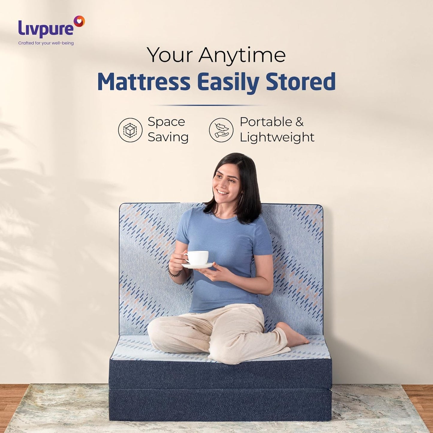 Livpure  Livpure Smart Tri-Fold  Mattress | Foldable Bed | Guest Bed | Travel | Camping | Portable | Single | 72X30X3 Inches