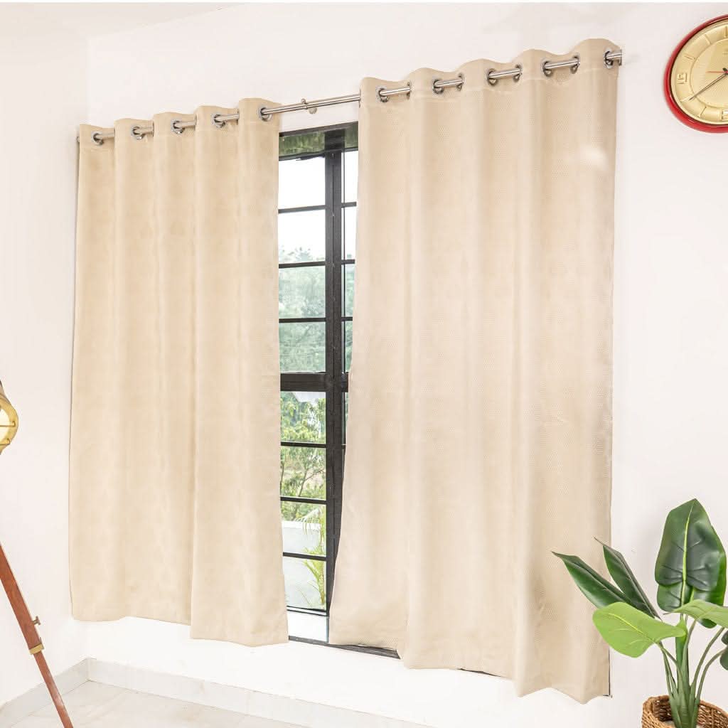 Livpure Sleep Bed & Linen Door (7 ft / 213.36 cm) / Beige / Pack of 4 Blackout Curtains (Diamond Pattern)