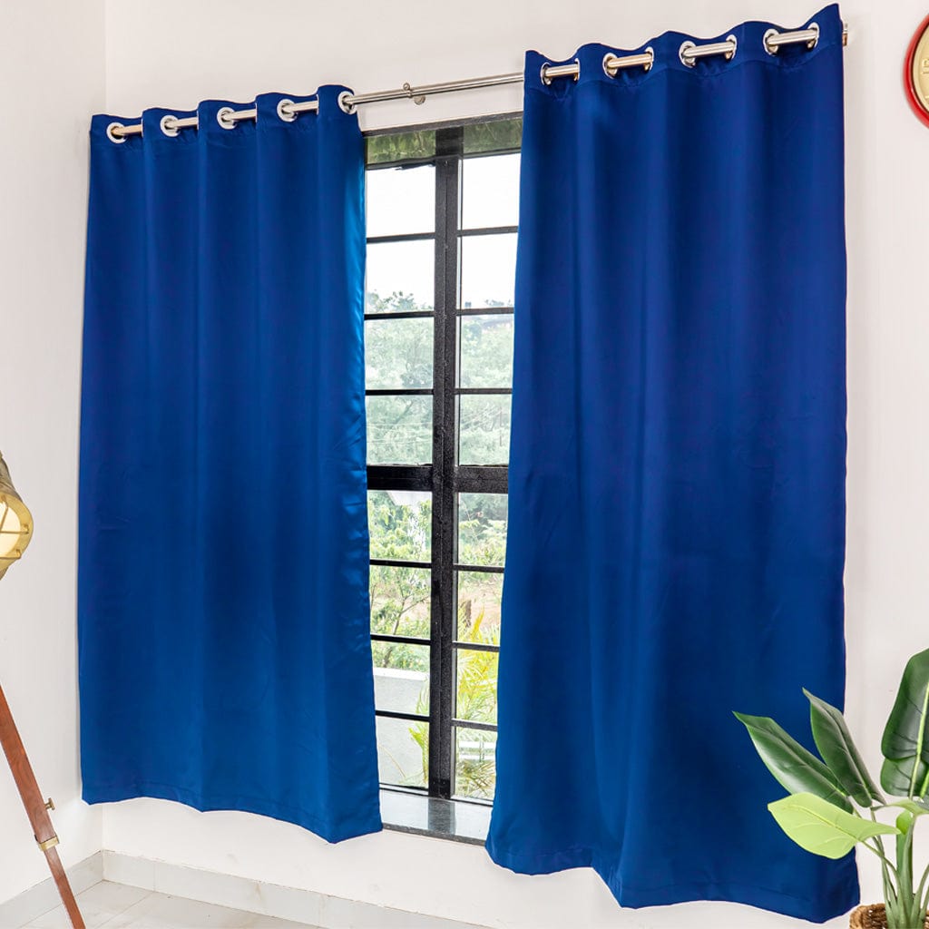 Livpure Sleep Bed & Linen Door (7 ft / 213.36 cm) / Navy Blue / Pack of 2 Blackout Curtains (Solid)