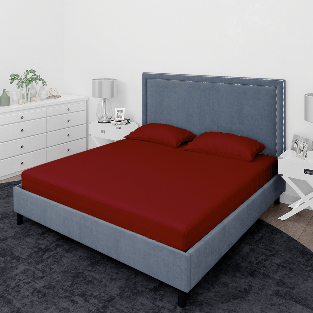 Livpure Sleep Bed & Linen King / Red Premium Cotton Fitted Bedsheet Set