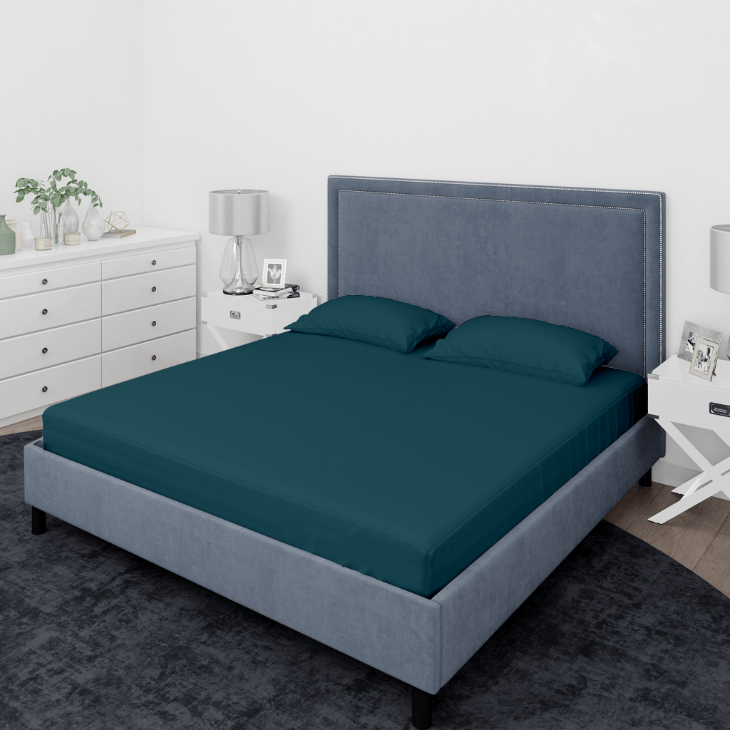 Livpure Sleep Bed & Linen King / Teal Premium Cotton Fitted Bedsheet Set