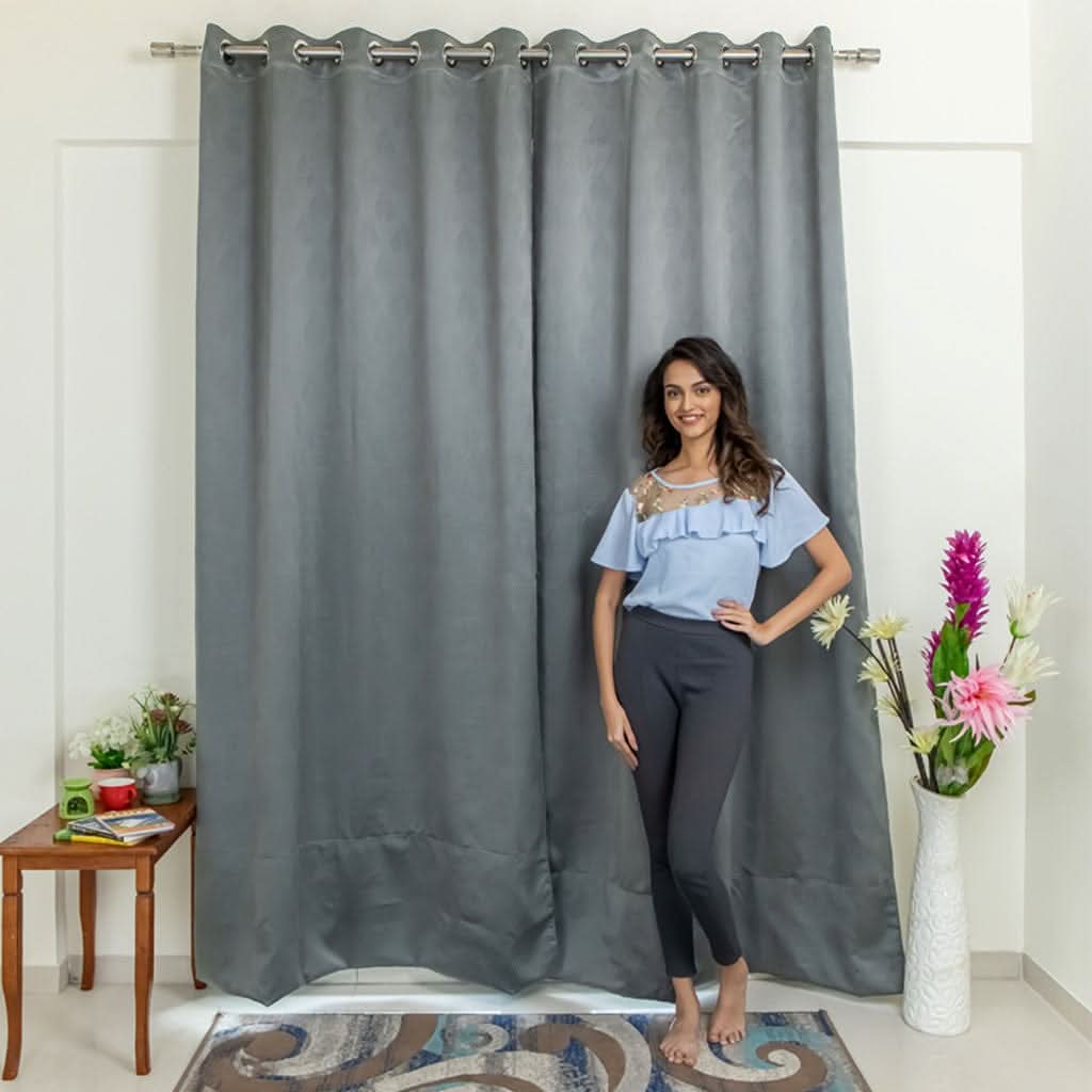 Livpure Sleep Bed & Linen Long Door   (9 ft / 274.32 cm) / Dark Grey / Pack of 1 Blackout Curtains (Diamond Pattern)