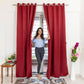 Livpure Sleep Bed & Linen Long Door (9 ft / 274.32 cm) / Maroon / Pack of 4 Blackout Curtains (Leaf Pattern)