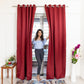 Livpure Sleep Bed & Linen Long Door (9 ft / 274.32 cm) / Maroon / Pack of 4 Blackout Curtains (Solid)