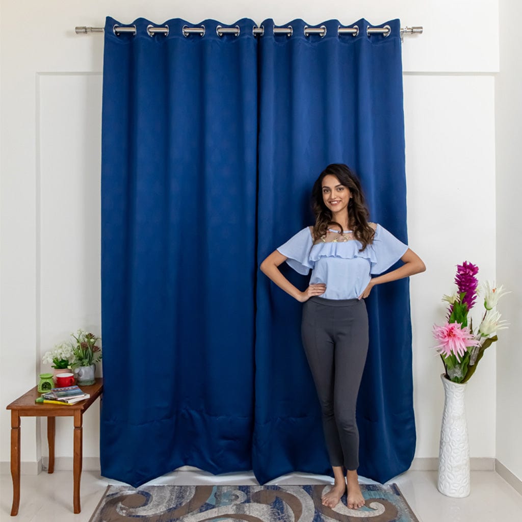 Livpure Sleep Bed & Linen Long Door   (9 ft / 274.32 cm) / Navy Blue / Pack of 1 Blackout Curtains (Diamond Pattern)