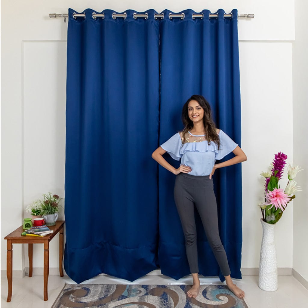 Livpure Sleep Bed & Linen Long Door (9 ft / 274.32 cm) / Navy Blue / Pack of 1 Blackout Curtains (Solid)