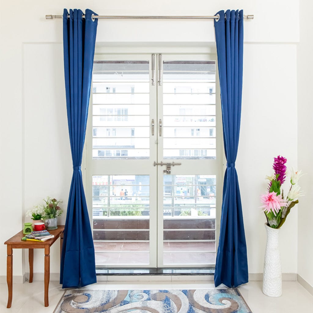 Livpure Sleep Bed & Linen Long Door   (9 ft / 274.32 cm) / Navy Blue / Pack of 2 Blackout Curtains (Diamond Pattern)
