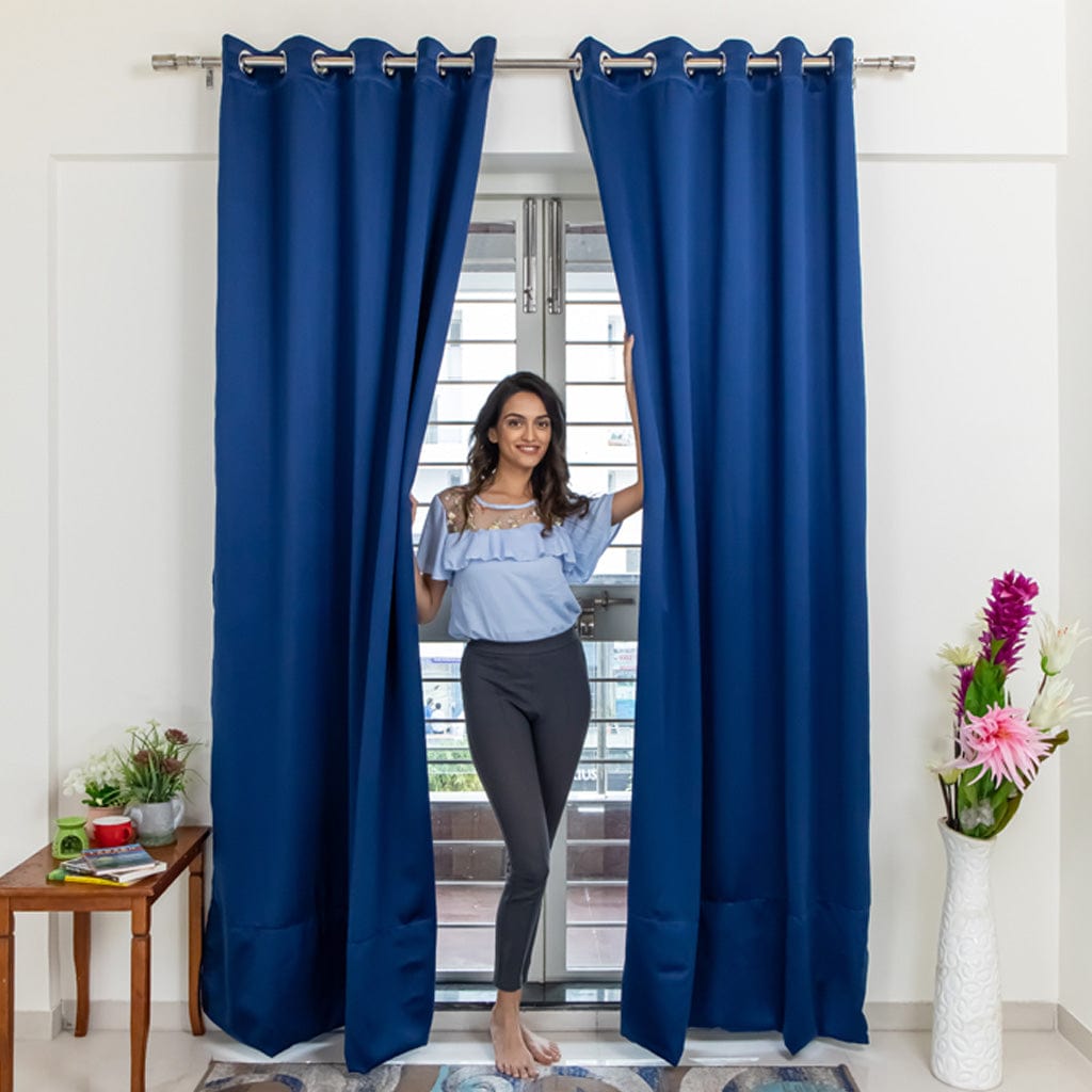 Livpure Sleep Bed & Linen Long Door (9 ft / 274.32 cm) / Navy Blue / Pack of 4 Blackout Curtains (Solid)