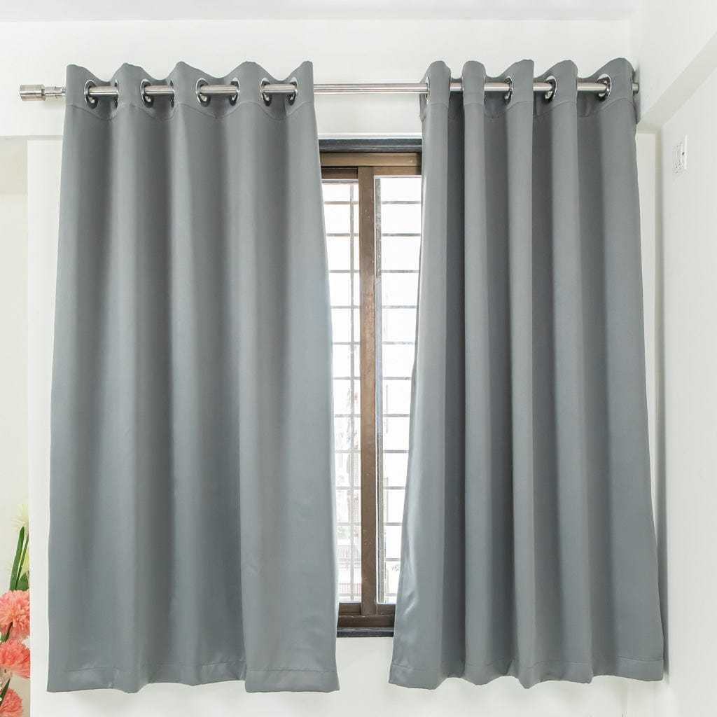 Livpure Sleep Bed & Linen Window (5 ft / 152.4 cm) / Dark Grey / Pack of 2 Blackout Curtains (Solid)